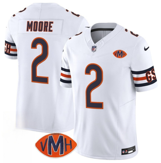 Men's White Chicago Bears #2 D.J. Moore 2025 F.U.S.E. With VMH Patch Vapor Untouchable Limited Stitched Football Jersey